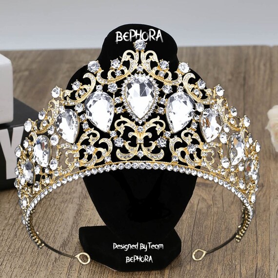 Gold Wedding Tiara: Crystal Princess Crown, Necklace  display picture 1