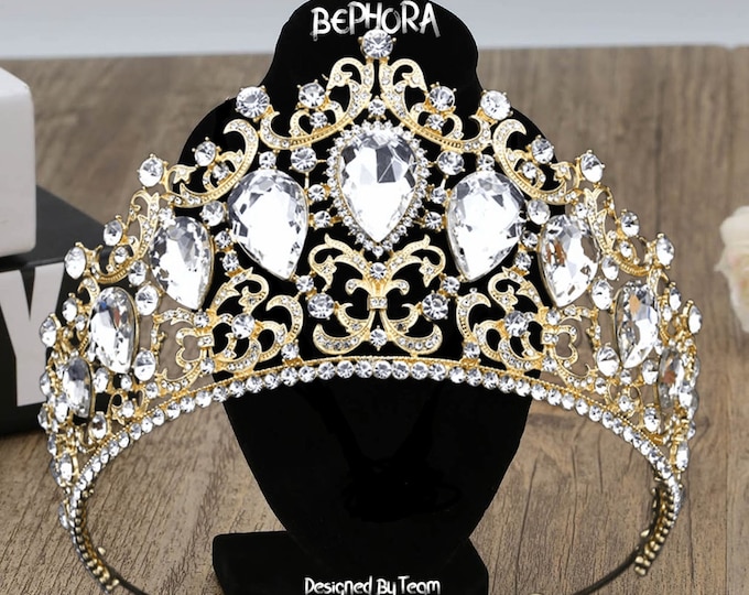 Diadem Wedding Gold Silver Luxury Crystal Princess Jewelry Set Gift Pageant Crown Neckalce Earring Quinceanera Tiara Dress Bridal Accessorie