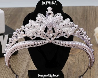 Handmade Rhinestone Pearl Bridal Crown: Queen Pageant Tiara