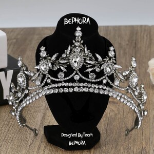 Handmade Crystal Rhinestone Bridal Tiara: Bronze Gold Wedding Crown