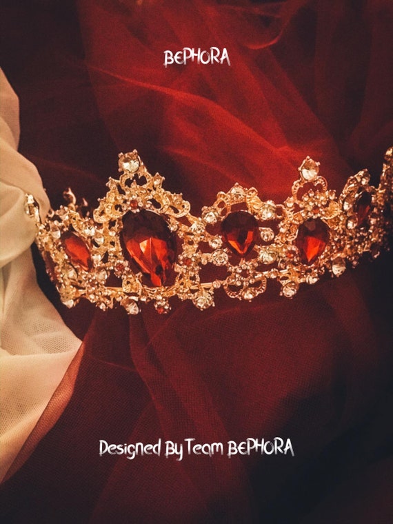 Handmade Gold Red Crystal Bridal Tiara: Rhinestone Wedding  display picture 1
