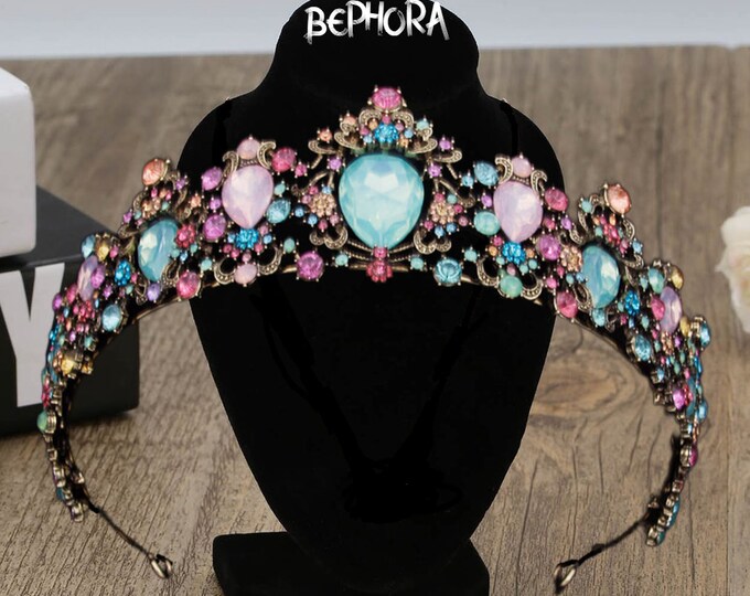 BEPHORA Handmade Princess Fashion Colorful Jewelry Large 2023 Rhinestones Queen Pageant Crown Bridal Hair Prom Wedding Dress Accessorie
