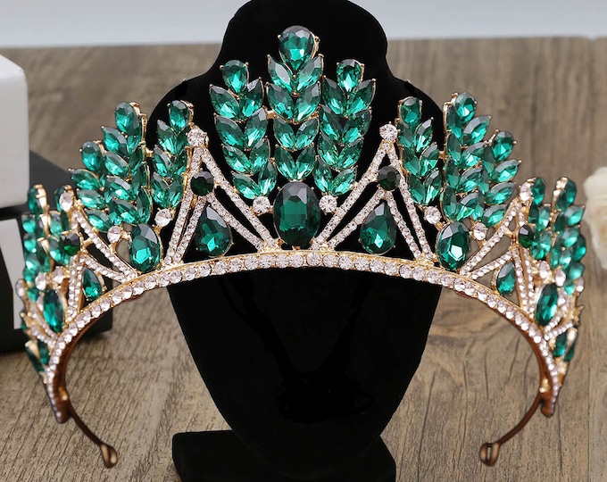 Diadem Wedding Blue Red Gold Royal Jewelry Set Pageant Crown Necklace Earrings Set Gorgeous Quinceanera Tiara Sweet 16 Bridal Accessories