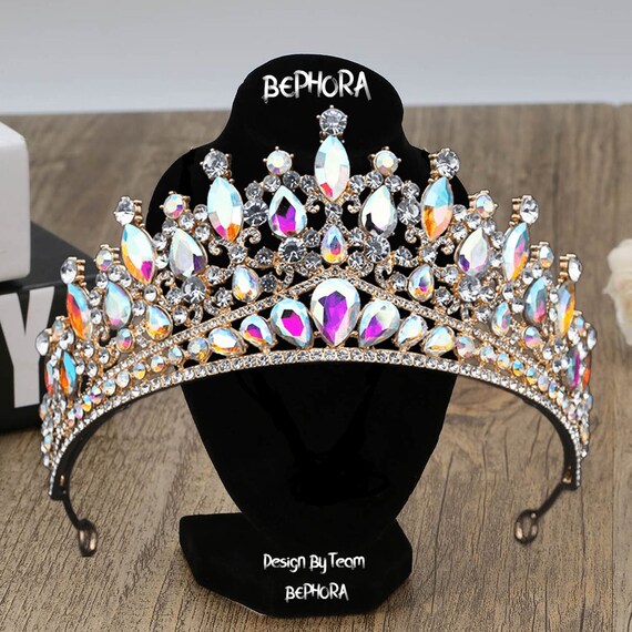 Baroque Wedding Crown: Luxury Pink Crystal Rhinestone Tiara  display picture 3