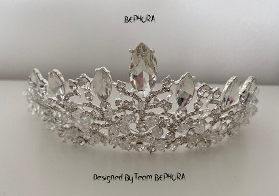Silver Crystal Tiaras and Crowns for Women, Vintage Silver Tiara Crown Princess Queen gems Icy gift  main image 4