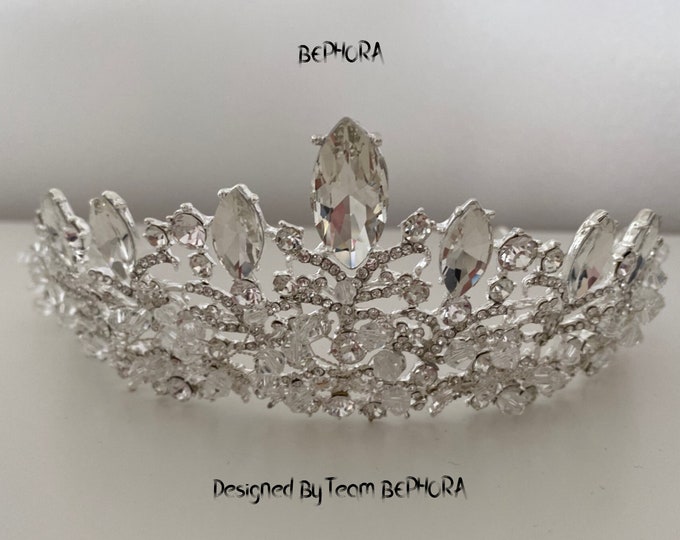 BEPHORA Handmade Princess Silver Crystal for Wedding Bride Headdress Luxury Queen Tiaras Crowns Women Pageant Prom Diadem Hair Jewelry