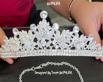 Crystal Bride Tiara: Handmade Silver Wedding Crown Jewelry Set