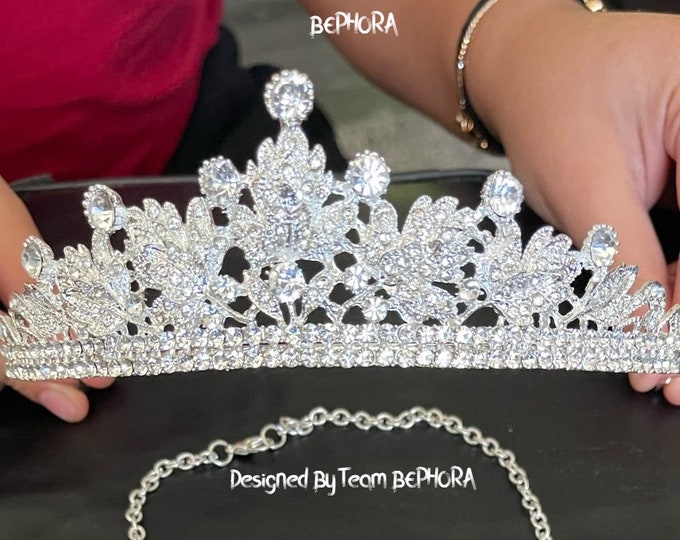 BEPHORA Handmade Sweet Princess Silver Jewelry Sets Crowns Crystal Bride Luxury Queen Tiaras Crowns Women Pageant Prom Wedding Hair Jewelry