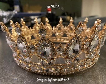 Handmade Gold Baroque Crystal Bridal Crown: Rhinestone Tiara
