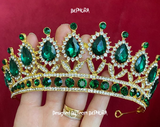 Vintage Green Crystal Crown - Dark Crystal Wedding Crown, Bridal Crown, Bridal Headpiece, Crystal Wedding Tiara, Evening Party Crown, Gift