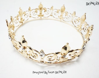 Handmade Gold Baroque Rhinestone Queen Crown: Wedding Pageant Tiara
