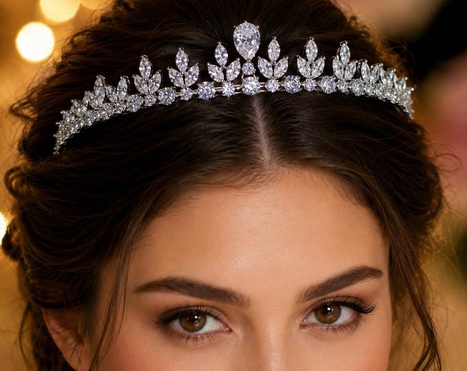 Luxury Crystal Bridal Tiara, Silver Wedding Crown, Princess Pageant Accessory 22