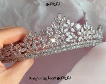 BEPHORA Handmade Rhinestone Costume Tiara Crown Queen Pageant Crown Bridal Hair Jewelry Wedding Dress Accessori