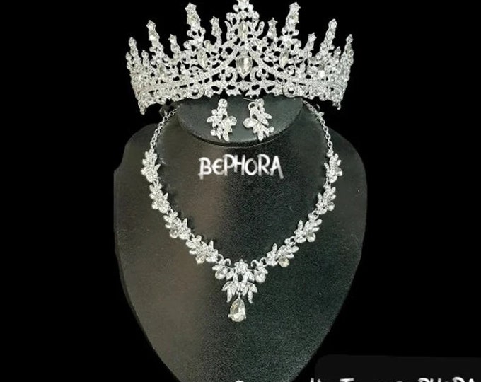 BEPHORA Handmade Baroque Silver Gold 2023 Crystal Tiaras Crown Necklace Earrings Queen Pageant Bridal Hair Jewelry Wedding Dress Accessories