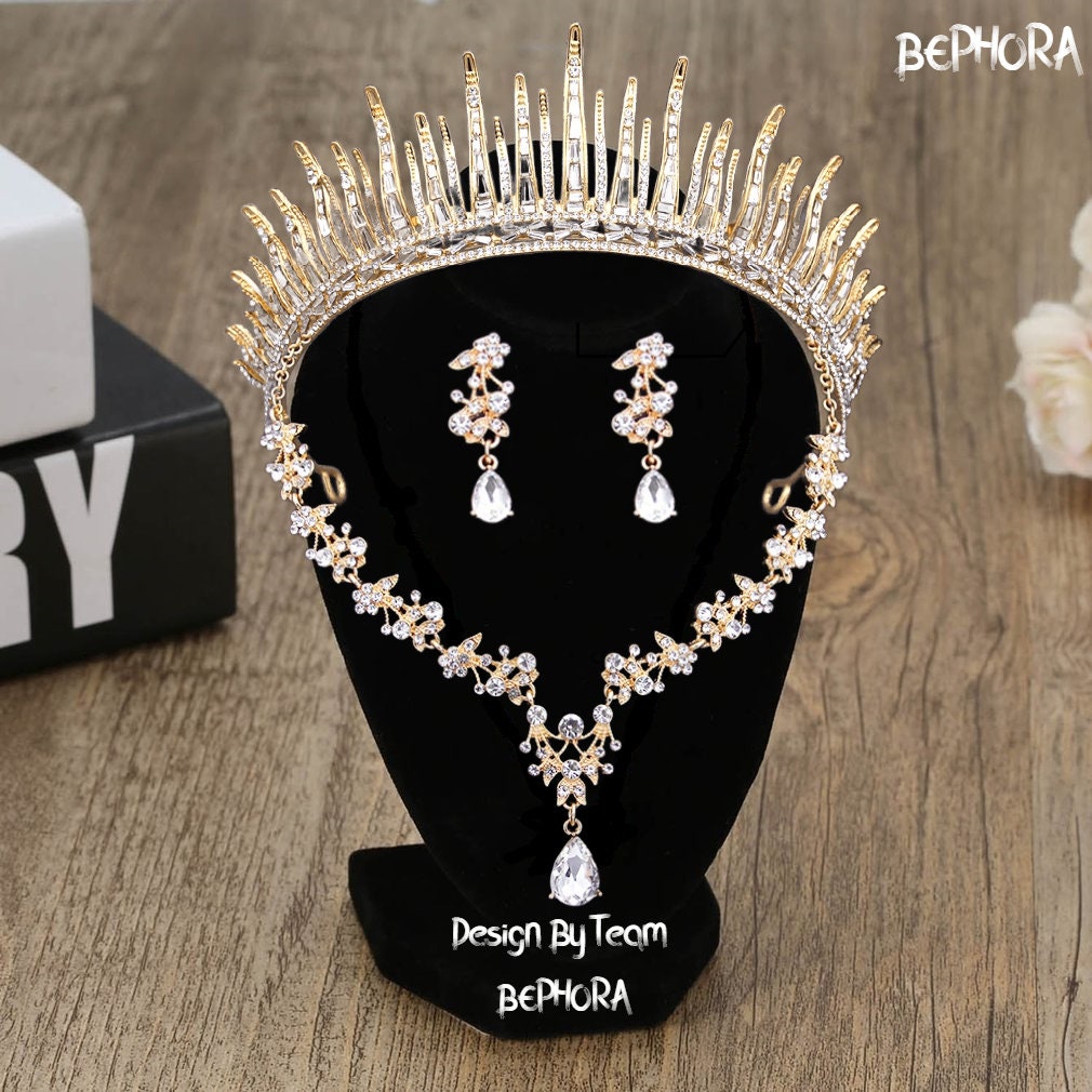 Couronne En Strass Baroque – Diadème De Mariée Scintillant, Alliage Doré/blanc, Diamètre 12.5 Cm