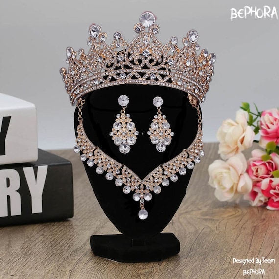 Couronne De Mariée Strass Or - Diadème Princesse - Pour Mariage Ou Fête