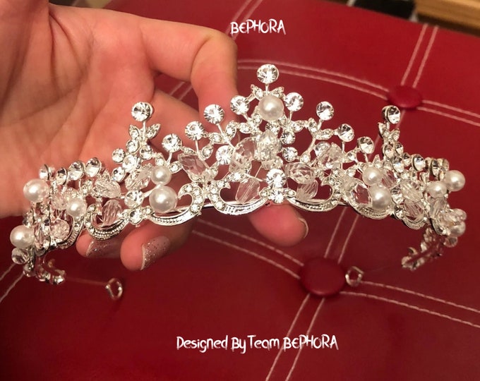 BEPHORA Handmade Fashion Princess Baroque Silver Crystal Bride Headdress Girls Queen Tiaras Crowns Women Pageant Prom Diadem Hair Jewelry