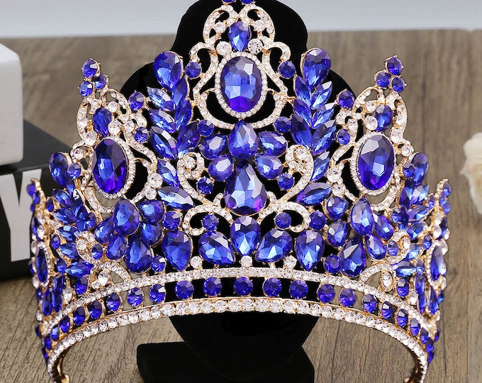 Diadem Wedding Big Queen Gold Royal Jewelry Set Pageant Crown Necklace Earrings Set Gorgeous Quinceanera Tiara Sweet 16 Bridal Accessories
