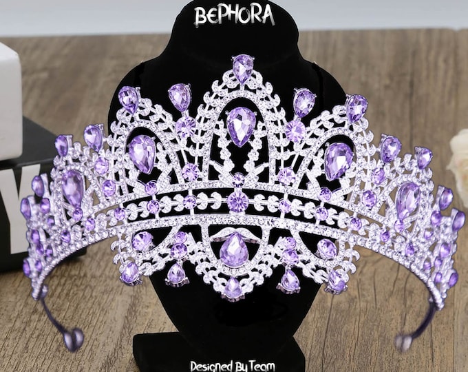 Purple Swarovski Bridal Tiara - Wedding Crown, Bridal Tiara, Swarovski Crystals Tiara, Wedding Headpiece, Gorgeous Wedding Crown, Birthday