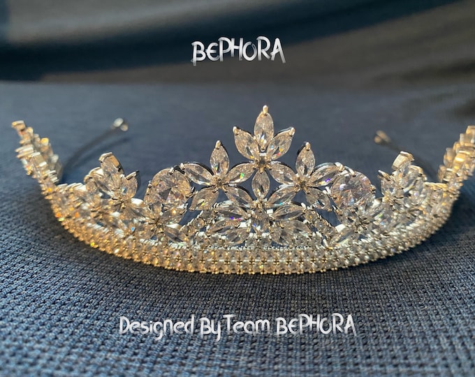 BEPHORA Handmade Princess Silver Crowns Crystal Bride Headdress Luxury Queen Tiaras Crowns Women Pageant Prom Diadem Wedding Hair Jewelry