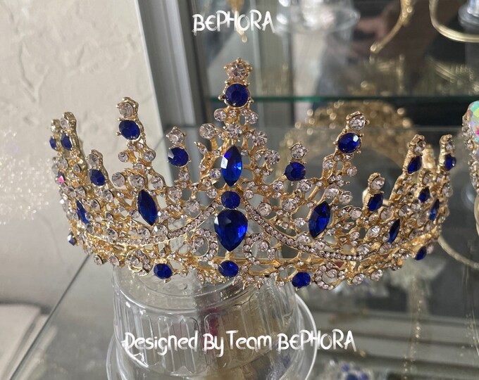 BEPHORA Handmade Fashion Princess Blue Sparkling Silver color Crystal Bridal Headdress Girls Queen Tiaras Crowns Women Pageant Hair Jewelry
