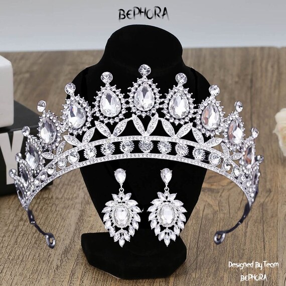 Luxury cristal wedding crown and earrings JULIET Crystal Crown – Luxury Bridal Crown | Ellee Couture  main image 3