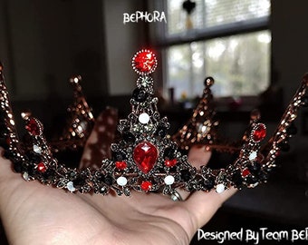 Handmade Baroque Black Crystal Queen Crown: Wedding Pageant Tiara