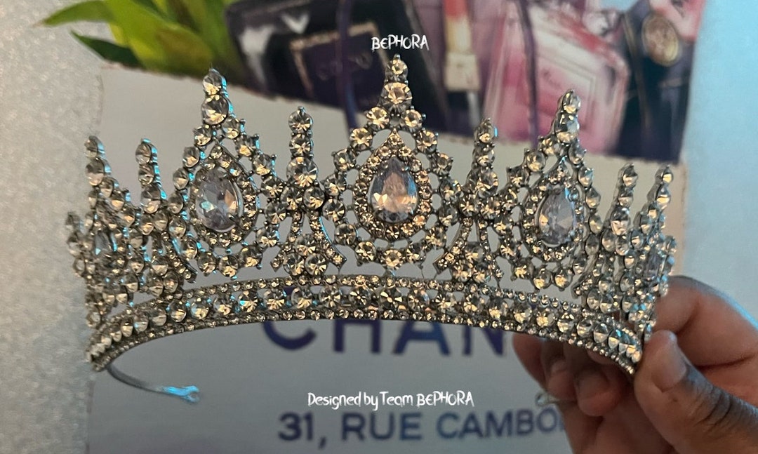 Corona da principessa con strass, tiara barocca rotonda con