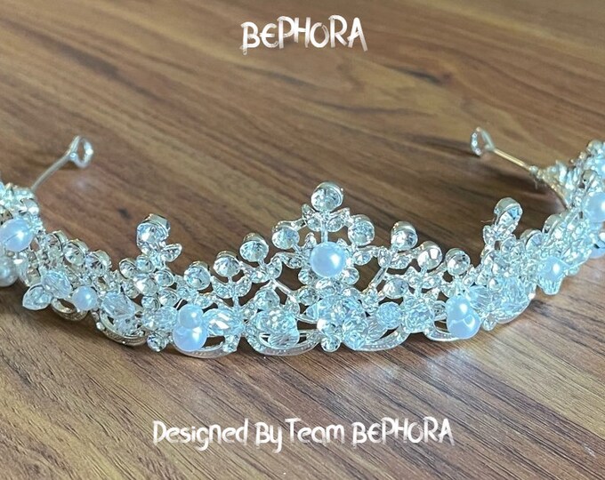 BEPHORA Handmade Princess Silver Rhinestone Crystal Bride Headdress Luxury Queen Tiaras Crowns Women Pageant Wedding Hair Jewelry