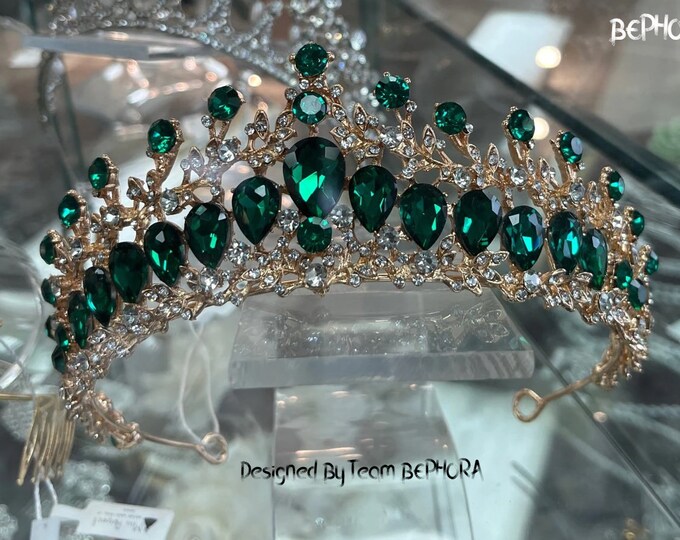 BEPHORA Handmade Fashion Princess New Green Sparkling Crystal Jewelry Sets  Bridal Bride Headdress Queen Tiaras Crowns Women Hair Jewelry