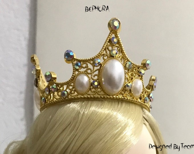 BEPHORA Handmade Luxury Star Gold Color Pearls Crystal Bridal Rhinestone Headdress Leaf Royal Queen Veil Tiara Crown Women Hair Diadem