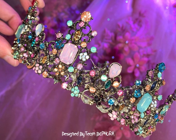 BEPHORA Handmade Colourful Bride Beauty Bling Rhinestone Headdress Luxury Royal Queen Tiaras Crown Women Wedding Hair Jewelry Accessories