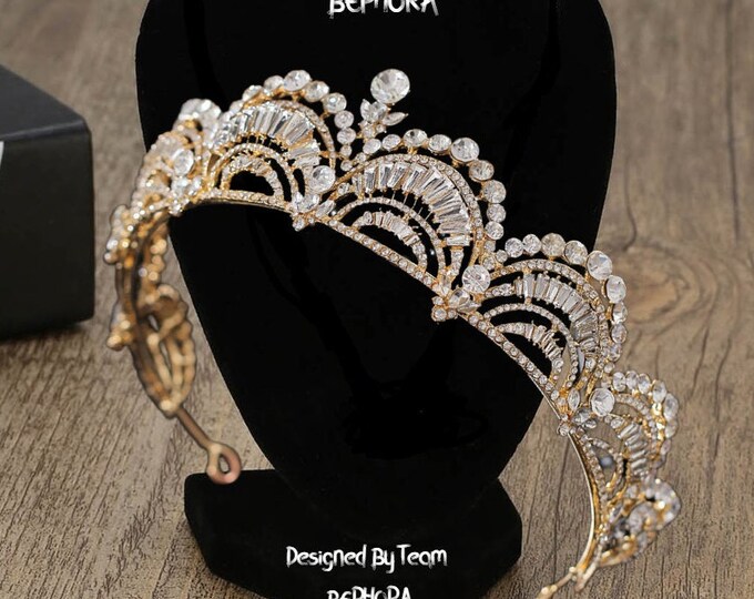 NEW Gold Bridal Tiara - Wedding Crown, Bridal Tiara, Swarovski Crystal Tiaras, Wedding Headpiece, Gorgeous Wedding Crown, Quinceanera Tiara