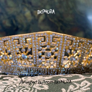 Handmade Gold Crystal Wedding Tiara: Royal Queen Crown