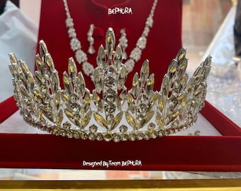 Handmade Baroque Crystal Silver Tiara: Bridal Pageant Crown