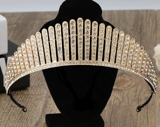 Diadem Wedding Rhinestone Crystal Gold Royal Jewelry Pageant Crown Headband Gorgeous Luxury Quinceanera Tiara Sweet 16 Bridal Accessories