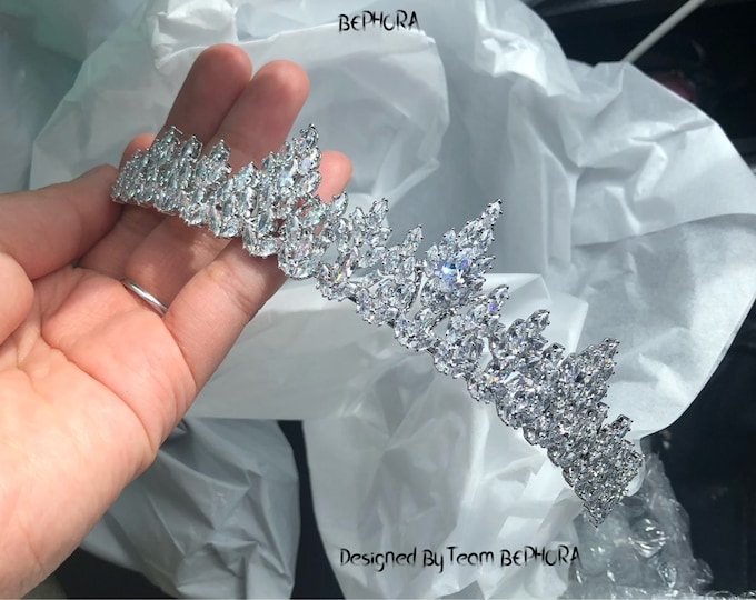 BEPHORA Handmade Baroque Vintage Silver Queen Rhinestone Tiaras and Crowns Women Pageant Prom Ornaments Wedding Hair Jewelry Accessories