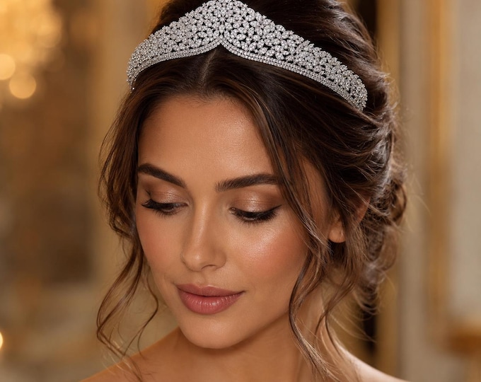 Luxury Crystal Bridal Tiara, Silver Wedding Crown, Princess Pageant Accessory 19