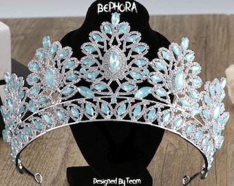 Light Green Opal Tiara: Rhinestone Bridal Crown Jewelry Set