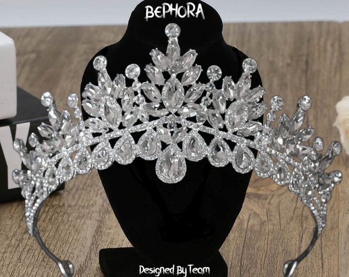 Diadem Wedding NEW Silver Luxury Crystal Color Princess Jewelry Set Gift Pageant Crown Headpiece Quinceanera Tiara Dress Bridal Accessorie