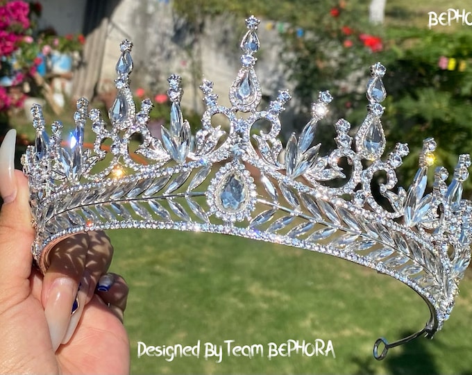 BEPHORA Handmade Luxury Baroque Silver 2023 Crystal Tiaras Crowns New Handmade Beaded Bridal Round Crown Wedding Hair Jewelry Accessories