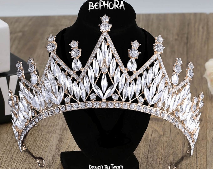Vintage Baroque Crystal Tiaras Crowns - Bride Noiva Headpieces, Bridal Wedding Party Hair Jewelry, Blue Crown, Shower Tiara, Party Headbands