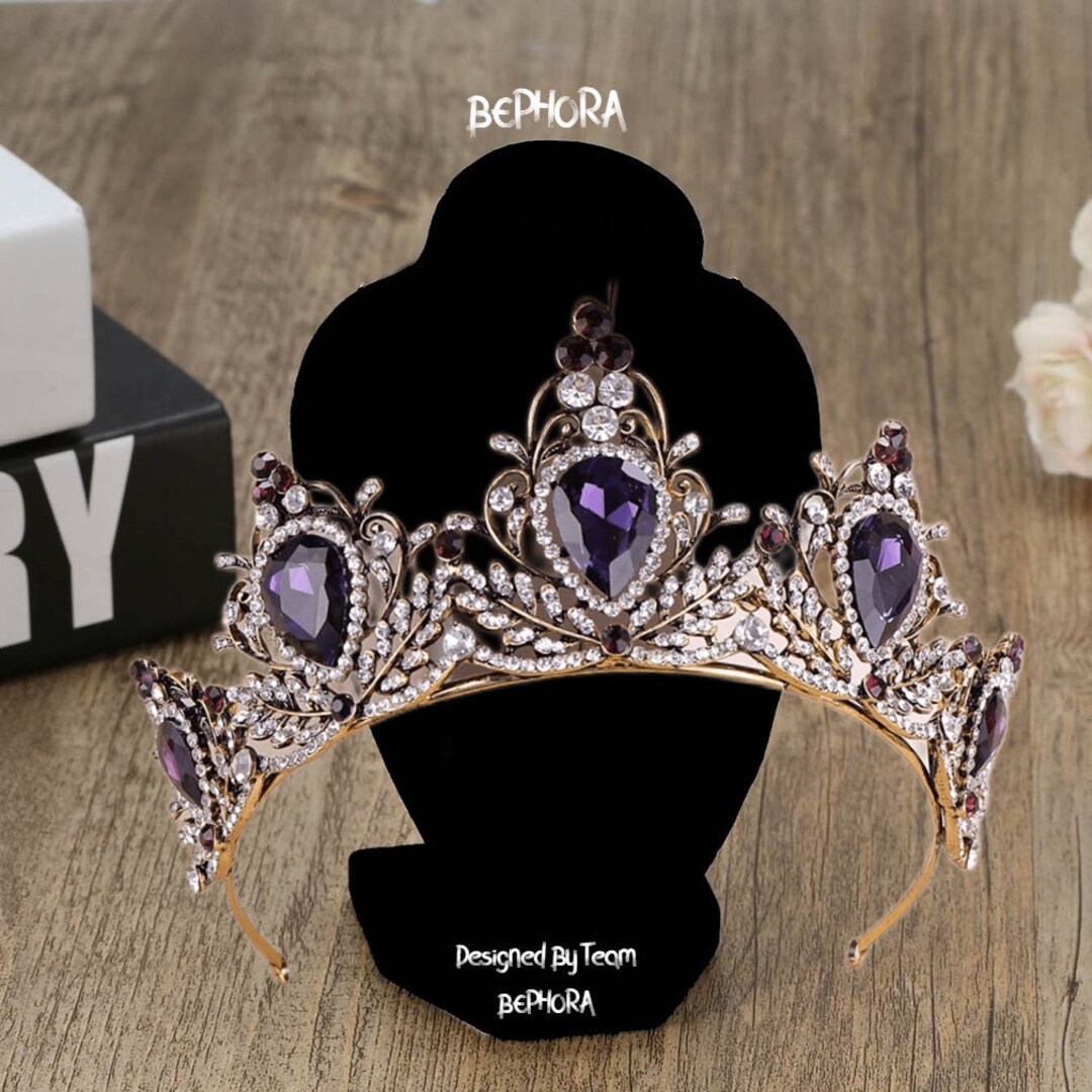 Vintage-Inspired Purple Crystal Tiara Headband Black & Purple Gothic Tiara Crown: Dark Baroque Wedding  main image 4