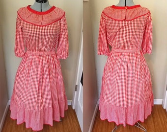 Vintage Red Gingham dress, Summer SquareDancing Picnic Dress