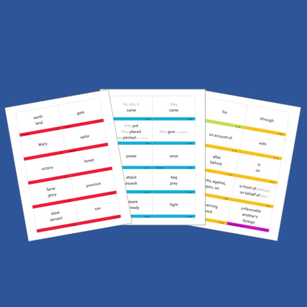 Color-Coded Henle Latin Flashcards for Challenge A (Units 1-3)