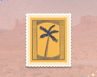 Palm Tree Sticker | Tropical Postage Stamp | Vintage Vinyl Sticker