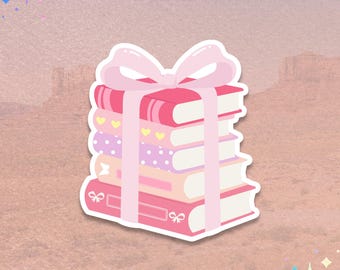 Stacked Books Bow Sticker | Book Pile Decal | Reading Theme Graphic