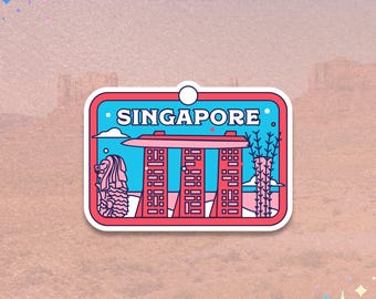 Singapore Marina Bay Sands Sticker | Merlion Skyline Landmark Decal | Travel Souvenir Art