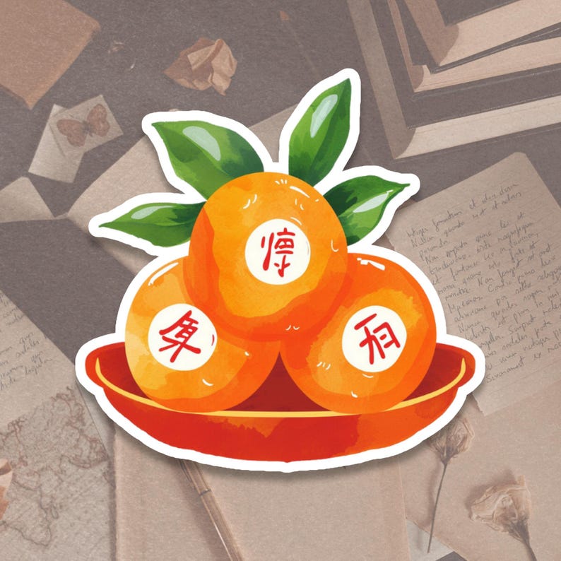 Mandarin Sticker Mandarin Orange Tray Sticker | Lunar New Year Fruit Offering Sticker - Etsy