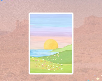 Pastel Coastal Landscape Sticker | Sunset Meadow | Cottagecore Vinyl Sticker